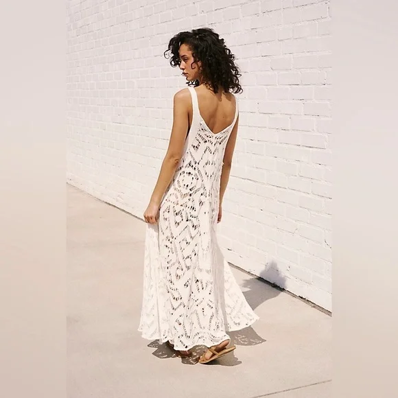 FREE PEOPLE || FP Beach Bianca Fauxchet Midi Dress in Ivory - SZ Small ⭐️NWT⭐️ - Picture 3 of 8
